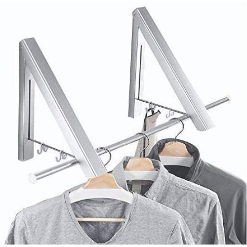 TOOGOO Folding Clothes Hanger Adjustable Drng Rack Retractable Coat Hanger Home Storage Organir Instant Clot, Wall Mounted with Screws,Matte Polished Aluminum alloy2 Packs