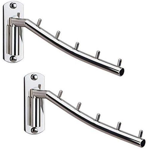 Folding Wall Mounted Clothes Hanger Rack Wall Clothes Hanger Stainless Steel Swing Arm Wall Mount Clothes Rack Heavy Duty Drying Coat Hook Clothing Hanging System Closet Storage Organizer - 2Pack