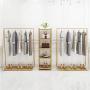 LINGYAN Metal Clothing Display Rack Hanger, Clothing Store Window Vertical Combination Frame, Bedroom Clothes Storage Rack, Shopping mall Store Shelves, Dressing Room Coat Rack (Gold)