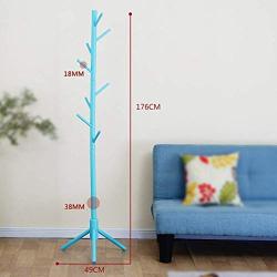 KOSGK 8 Hook Free Standing Wood Coat Rack Entryway Coat Tree Hat Hanger Eco-Friendly Hanging Clothes Rack 49×176CM (Color : Blue)