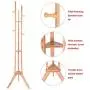 Kasenxet Bamboo Tree Garment Clothes Coat Hat Umbrella Portable Hanger Stand Rack with 3-Tier Storage Shelves and Hooks
