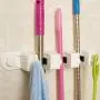 Cavoli Strong Sucker Mop Holder Wall Mounted Mop and Broom Hanger - Kitchen&Garden&Garage Suction Cup Organizer with 3 Positions 2 Hooks,White