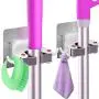 Lunawish Mop and Broom Holder Wall Mount Best Broom Organizer Hook Self Adhesive Hanger for Kitchen Bathroom Over The Door Single Mop Storage Hanging Rack (2 Pack)