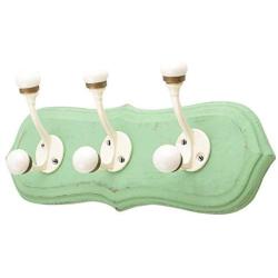 Indianshelf Handmade 1 Artistic Vintage Green Wooden Double Loop Rail Hooks Hangers/Towel Holder Kitchen