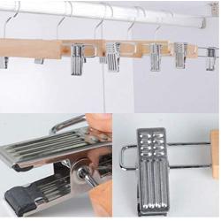 Portable 10Pc Multifunction Skirt Clip Solid Wood Clothes Hanger Pants Folder Anti-Skid Trousers Rack