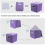 uxcell Collapsible Fabric Storage Bins Cubes Baskets Containers with Dual Plastic Handles, Foldable Fabric Drawer Organizer Storage Boxes with Lid for Home Closet Bedroom Purple