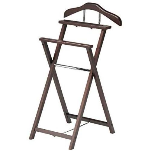 Kings Brand Walnut Finish Solid Wood Suit Valet Rack Stand Organizer