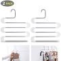 WAOU 2 Pack Multi-Storey Pants Hangers Closet Storage Organizer for Pants Jeans Scarf Hanging, Stainless Steel S-Shape 5 Layer Clothes Hangers for Space Saving Storage (13.5 x 14.9ins) (2-Pieces)