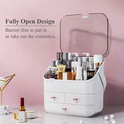 Haturi Makeup Organizer Box, Cosmetics Storage Display Holder with Drawers, Portable Handle, Fully Open Waterproof Dustproof Lid, Great for Bathroom, Dresser, Countertop