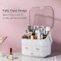 Haturi Makeup Organizer Box, Cosmetics Storage Display Holder with Drawers, Portable Handle, Fully Open Waterproof Dustproof Lid, Great for Bathroom, Dresser, Countertop