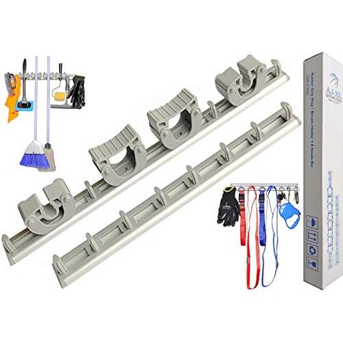 Mop and Broom Holder Wall Mount with 2 Aluminum Racks + 4 Grippers + 12 Utility Hooks for Laundry Room, Kitchen & Storage Organizer. Tools Hanger, Cleaning Gears Hook Rack & Garden Tool Organization. Mop and Broom Holder Wall Mount with 2 Aluminum Racks + 4 Grippers + 12 Utility Hooks for Laundry Room, Kitchen & Storage Organizer. Tools Hanger, Cleaning Gears Hook Rack & Garden Tool Organization.