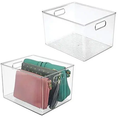 mDesign Plastic Home Storage Basket Bin with Handles for Organizing Closets, Shelves and Cabinets in Bedrooms, Bathrooms, Entryways and Hallways - Store Sweaters, Purses - 8" High, 2 Pack - Clear mDesign Plastic Home Storage Basket Bin with Handles for Organizing Closets, Shelves and Cabinets in Bedrooms, Bathrooms, Entryways and Hallways - Store Sweaters, Purses - 8" High, 2 Pack - Clear