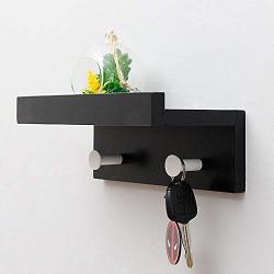 Wall Mounted Shelf Coat Hooks - Entryway Shelf with Hooks,2 Hooks 9 inches,Hanging Book Shelves with Hat Racks Wall Storage Shelf with Hooks Hanging Shelf with Holder for Bedroom, Kitchen, Bathroom