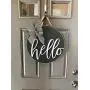 18 inch Dark Gray and White Round Hello Front Door Decor Wreath