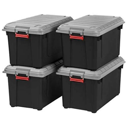 IRIS USA, Inc. SIA-760D 82 Quart Weathertight Storage Box, Store-It-All Utility Tote, Blak/Gray/Red