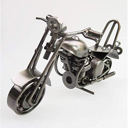 ESSEXX COLLECTION Vintage Handcrafted Iron Motorbike Model with Chainwheel as Collectible Art Sculpture for Motorcycle Lovers, Bronze Tone Metal (Medium Grey-Silver)