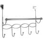 Home Basics Steel Over the Door Hanger Hooks with Towel Bar, 5 Hook Rack for Coat, Clothes, bags, Robe, Chrome