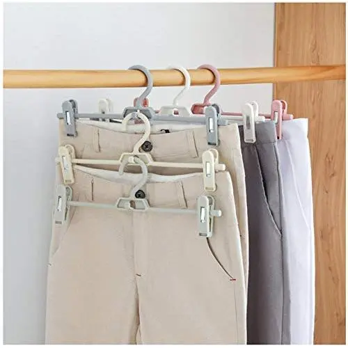 Pants Clip Hanger Stand Clothespin Hanger Adjustable Pinch Grip Drying Rack Plastic Peg Hanger Space Saving Hook Rack(10 Pieces/Lot)(Random Color)