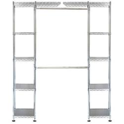 Seville Classics Expandable Double-Rod Clothes Rack Closet Organizer System, 58" to 83" W x 14" D x 72", Plated Steel