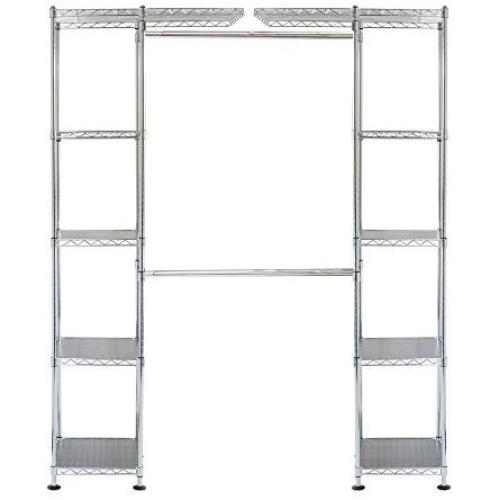 Seville Classics Expandable Double-Rod Clothes Rack Closet Organizer System, 58" to 83" W x 14" D x 72", Plated Steel