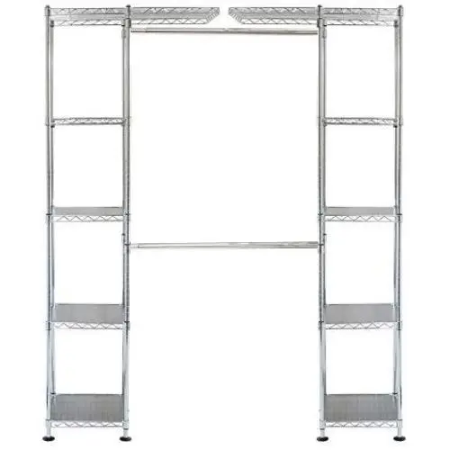 Seville Classics Expandable Double-Rod Clothes Rack Closet Organizer System, 58" to 83" W x 14" D x 72", Plated Steel Seville Classics Expandable Double-Rod Clothes Rack Closet Organizer System, 58" to 83" W x 14" D x 72", Plated Steel