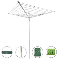 Drynatural Collapsible 4-arm Rotary Outdoor Umbrella Drying Rack Clothes Dryer Clothesline with 131ft Drying Space