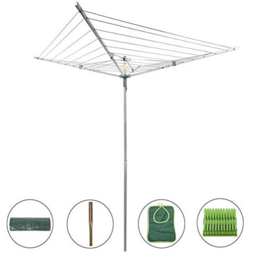 Drynatural Collapsible 4-arm Rotary Outdoor Umbrella Drying Rack Clothes Dryer Clothesline with 131ft Drying Space