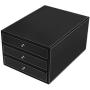 MyGift Executive Black Leatherette 3 Drawers File Cabinet/Office Supplies Desk Storage/Jewelry Organizer Box