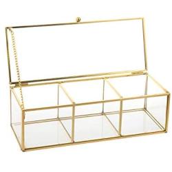 Feyarl Gold Glass Jewelry Trinket Boxes Storage Container Ring Earring Holder Clear Glass Decorative Boxes Beauty Display