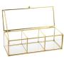 Feyarl Gold Glass Jewelry Trinket Boxes Storage Container Ring Earring Holder Clear Glass Decorative Boxes Beauty Display