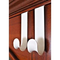 Over-The-Door Hook Pack of 2 White Plastic Hanger Coat Rack Towel Holder Door Mount Perfect Size for Bedrooms Kitchen Bathrooms Laundry Storage for Coats, Hats, Robes, Clothes Towels Bags Umbrellas