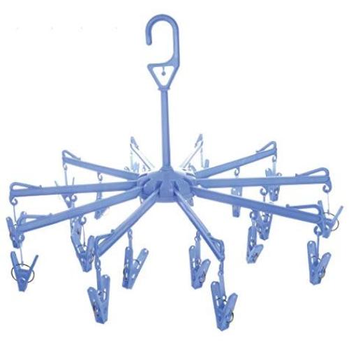 Plastic Foldable Underwear Hanging Dryer Clothes Clips Hanger Drying Rack (Blue)