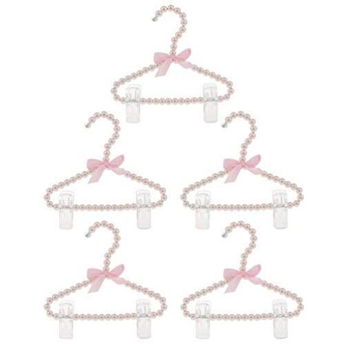 MagiDeal 5Pcs Luxury Clip Hanger Hanging for Kids Clothes Children Space Save Plastic Pearl Baby Pink