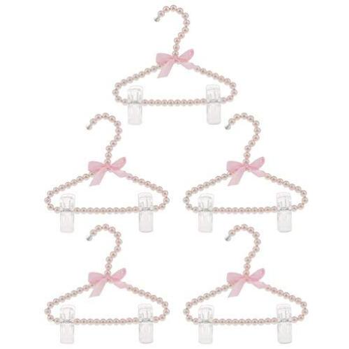 MagiDeal 5Pcs Luxury Clip Hanger Hanging for Kids Clothes Children Space Save Plastic Pearl Baby Pink