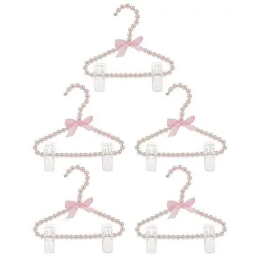 MagiDeal 5Pcs Luxury Clip Hanger Hanging for Kids Clothes Children Space Save Plastic Pearl Baby Pink