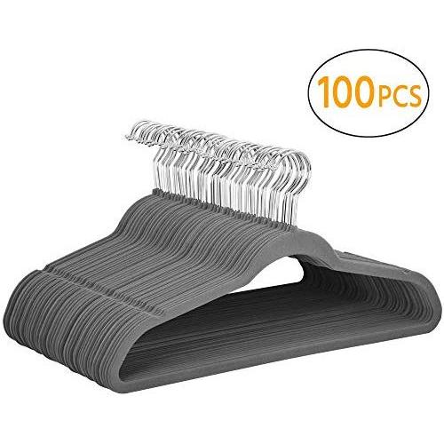 Topeakmart Premium Velvet Hangers Heavy Duty Clothes Hook Swivel 360-Ultra Thin, 100 Pack Gray