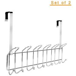 Minggoo Over The Door 13-Hook Rack Heavy-Duty Set of 2, Wall Mounted Coat Rack，Door Clothes Hanger for Living Room, Cloakroom, Bathroom, Chrome Finish