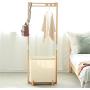 JFGUOYA Bamboo Coat Rack with Storage Basket, Bedroom Clothes Hanger Free Standing Hanging Rail - Laundry Hamper Garment Rack, Bamboo Coat Organizer with Clothes Hanger and Storage Shelves