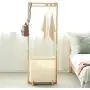 JFGUOYA Bamboo Coat Rack with Storage Basket, Bedroom Clothes Hanger Free Standing Hanging Rail - Laundry Hamper Garment Rack, Bamboo Coat Organizer with Clothes Hanger and Storage Shelves