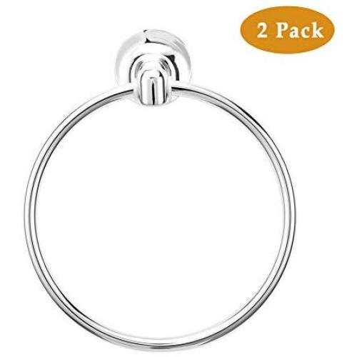 SLTY Towel Ring,Stainless Steel Kitchen Bathroom Towel Hanger,Modern Hotel Round Style Wall Mount Accessories(2 Pack,Polished Chrome)