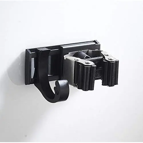 Z metnal Broom Mop Holder with Single Hook, Cleaning Cloth Hanger, Matte Black, Stainless Steel, Wall Mounted Z metnal Broom Mop Holder with Single Hook, Cleaning Cloth Hanger, Matte Black, Stainless Steel, Wall Mounted