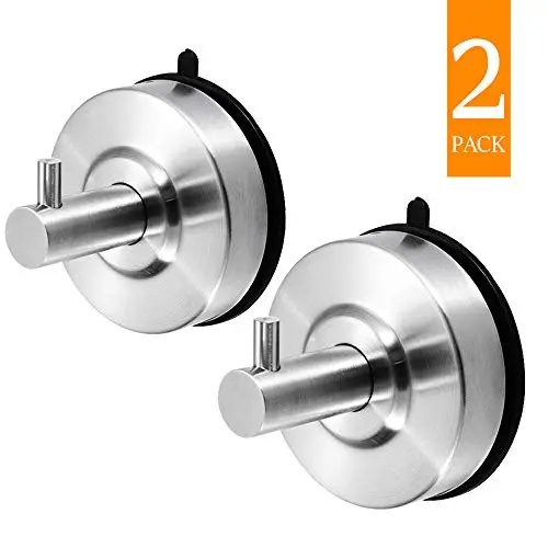 UMIRIO 2 Pack Powerful Suction Cup Hooks Stainless Steel Towel Robe Hooks for Hanging Bathroom Hangers and Hooks Heavy Duty Bathrobe Shower Hook Holder Hotel Kitchen Hook Wall Hangers,Brushed