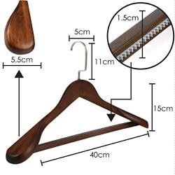 TRIXES 5PC Wooden Hangers ?Clothes Suits Coat Hangers ? Stylish Dark Oak ? Non-Slip ? with Trouser Bar ? Wide Shoulder ? Swivel Hook - Color Brown -45cm