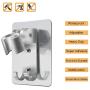 Shower Head Holder Wall Mount Bracket with 2 Hanger Hooks, Adjustable,Super Heavy Duty, Strong Adhesive for Bathroom,No-Damage Hanging Strips,Better Than Suction Cups(Sliver)