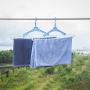 Heavy Duty Extra Wide Hanger Adjustable Shoulder 15.7"-26.5" Drying Hanger with Wind-Proof Swivel Hook 3 Pack, Sturdy Large Hangers for Wide Shirts, Polos, Tops, Cardigans, Heavy Winter Coats, Blue