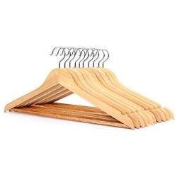 AHHC Solid Cotton Wooden non slip Suit Hanger Organizer for Clothes Pants Bar with Metal Hook (10 Packs)
