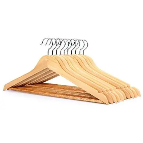 AHHC Solid Cotton Wooden non slip Suit Hanger Organizer for Clothes Pants Bar with Metal Hook (10 Packs)