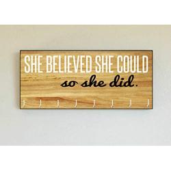 Race Medal Holder/Running Medal Hanger SHE BELIEVED SHE COULD SO SHE DID- Wood Wall Mounted Medal Organizer. CUSTOMIZATION Available