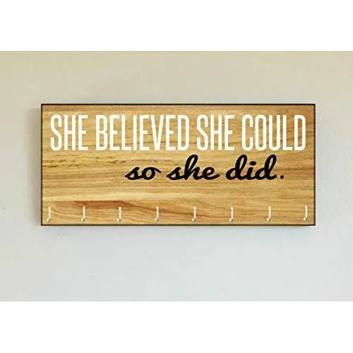 Race Medal Holder/Running Medal Hanger SHE BELIEVED SHE COULD SO SHE DID- Wood Wall Mounted Medal Organizer. CUSTOMIZATION Available Race Medal Holder/Running Medal Hanger SHE BELIEVED SHE COULD SO SHE DID- Wood Wall Mounted Medal Organizer. CUSTOMIZATION Available