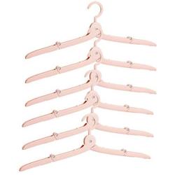 Zmmyr 6 Packs PP Foldable Clothes Hangers Mini Telescopic Travel Folding Hanger (Pink)